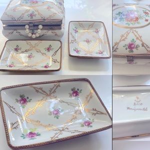 Japanese 1960’s Isco Porcelain Jewelry Box & Tray Set